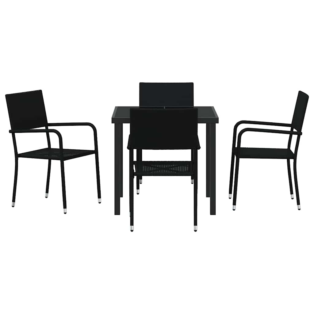 vidaXL Garden Dining Set with Cushion 5 pcs Black Poly Rattan