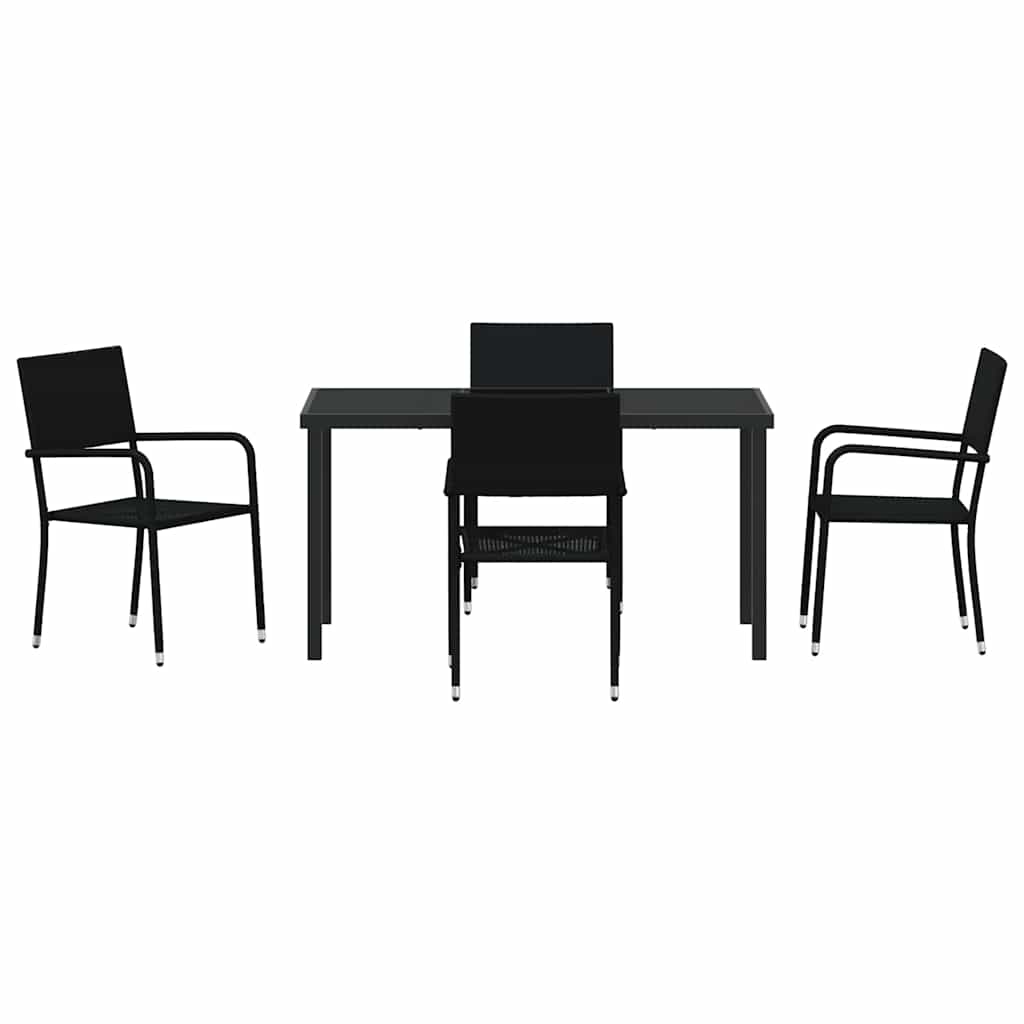 vidaXL Garden Dining Set with Cushion 5 pcs Black Poly Rattan