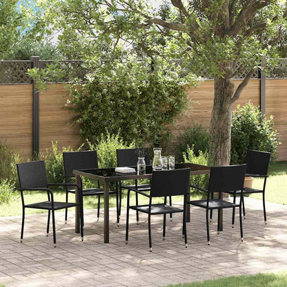 vidaXL Garden Dining Set with Cushion 7 pcs Black Poly Rattan
