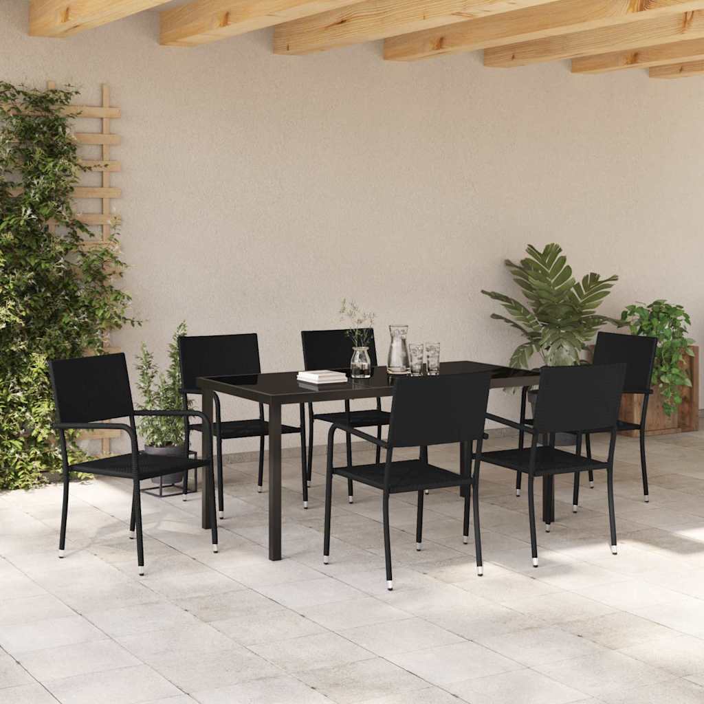 vidaXL Garden Dining Set with Cushion 7 pcs Black Poly Rattan