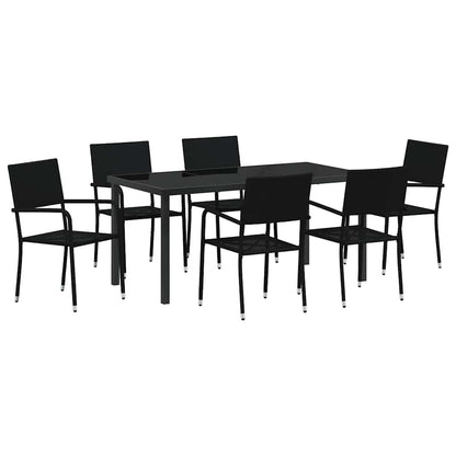 vidaXL Garden Dining Set with Cushion 7 pcs Black Poly Rattan