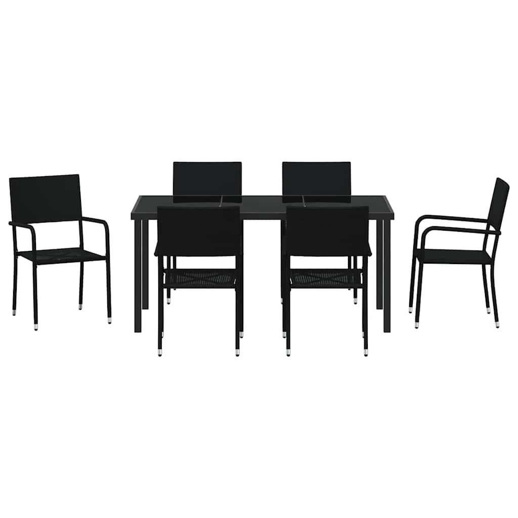 vidaXL Garden Dining Set with Cushion 7 pcs Black Poly Rattan