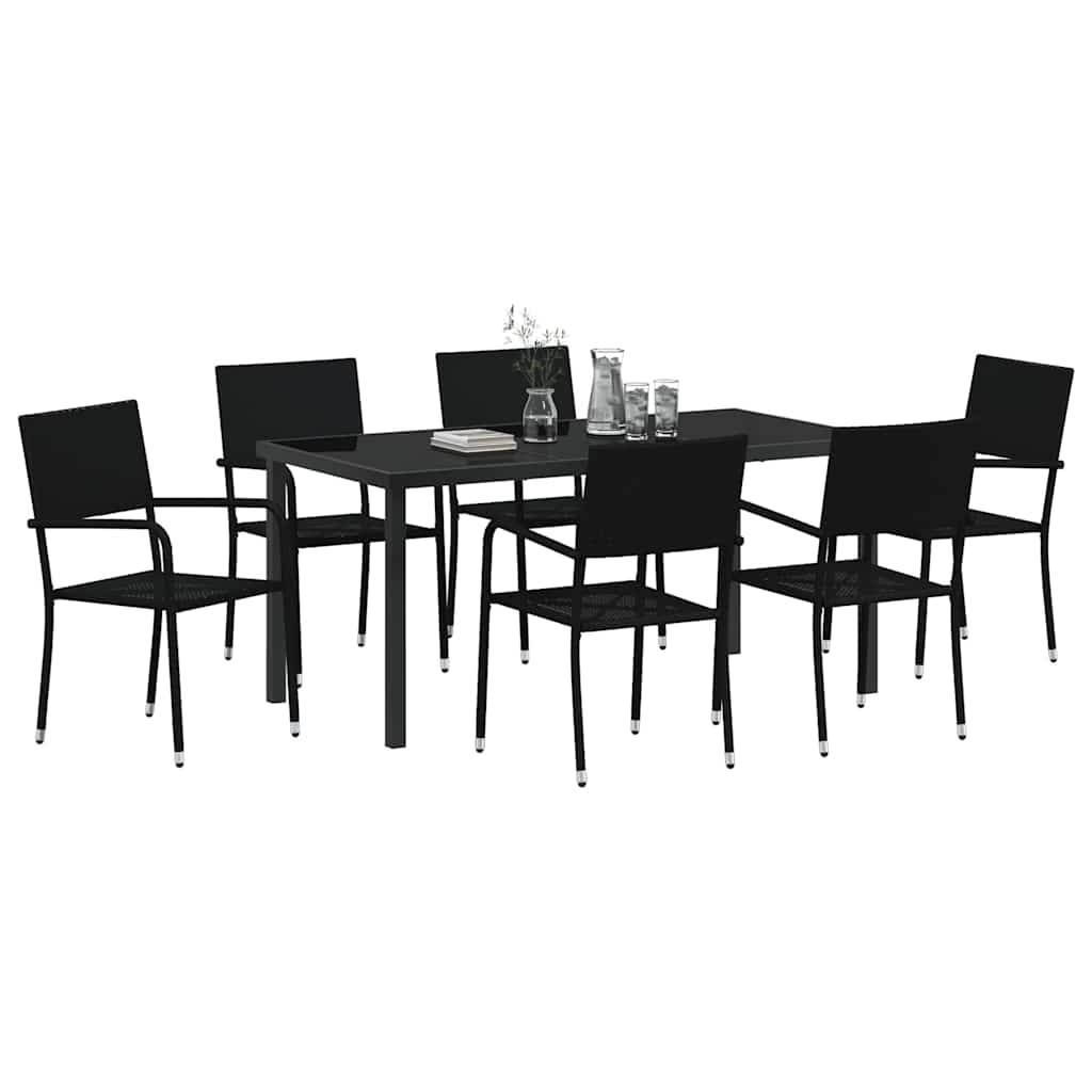 vidaXL Garden Dining Set with Cushion 7 pcs Black Poly Rattan