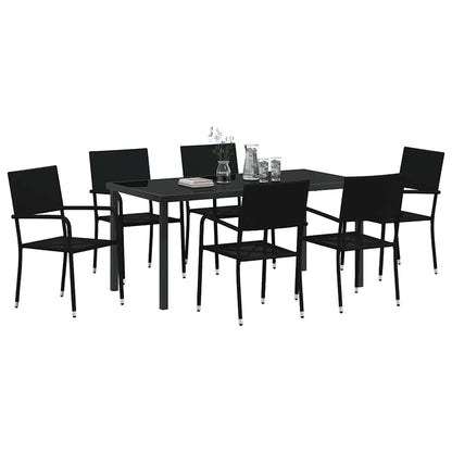 vidaXL Garden Dining Set with Cushion 7 pcs Black Poly Rattan