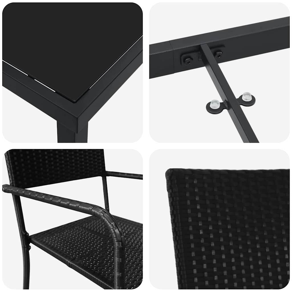 vidaXL Garden Dining Set with Cushion 7 pcs Black Poly Rattan