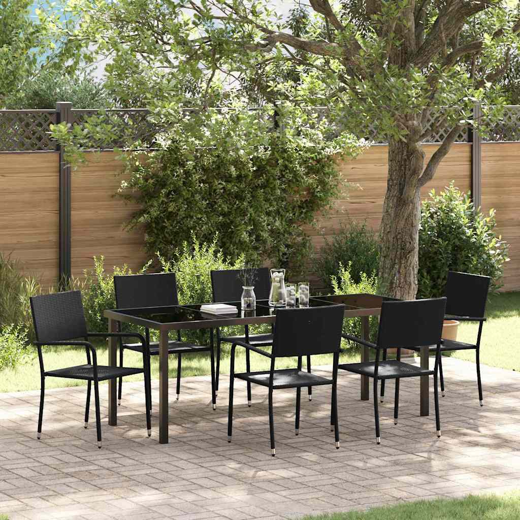 vidaXL Garden Dining Set with Cushion 7 pcs Black Poly Rattan