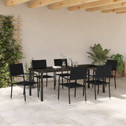 vidaXL Garden Dining Set with Cushion 7 pcs Black Poly Rattan