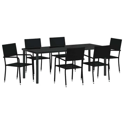 vidaXL Garden Dining Set with Cushion 7 pcs Black Poly Rattan