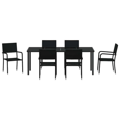 vidaXL Garden Dining Set with Cushion 7 pcs Black Poly Rattan