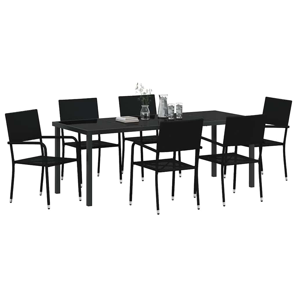 vidaXL Garden Dining Set with Cushion 7 pcs Black Poly Rattan