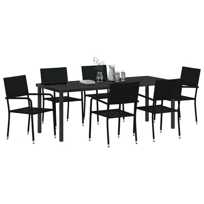 vidaXL Garden Dining Set with Cushion 7 pcs Black Poly Rattan