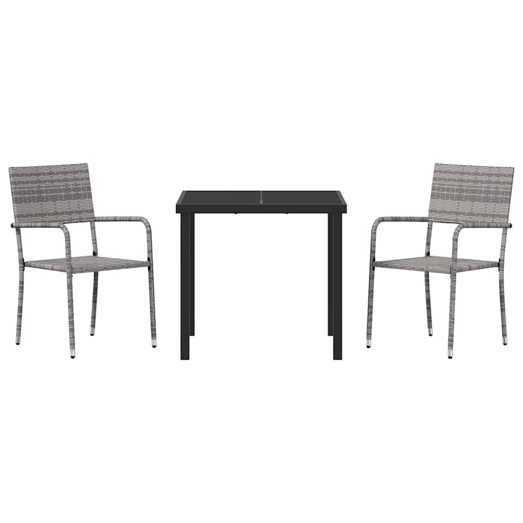 vidaXL Garden Dining Set with Cushion 3 pcs Grey Poly Rattan