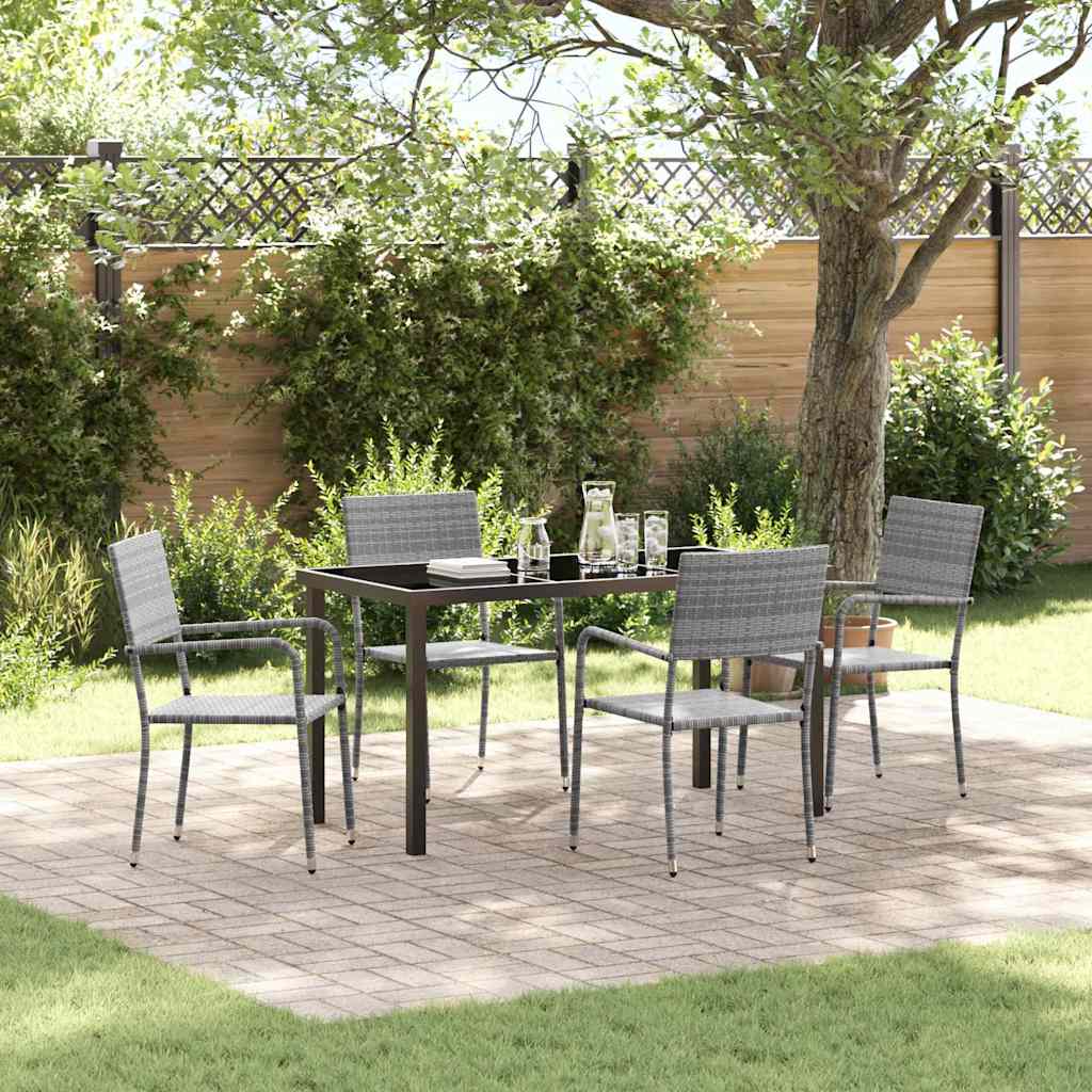 vidaXL Garden Dining Set with Cushion 5 pcs Grey Poly Rattan