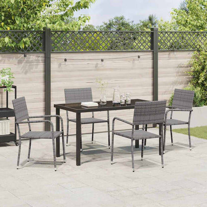 vidaXL Garden Dining Set with Cushion 5 pcs Grey Poly Rattan