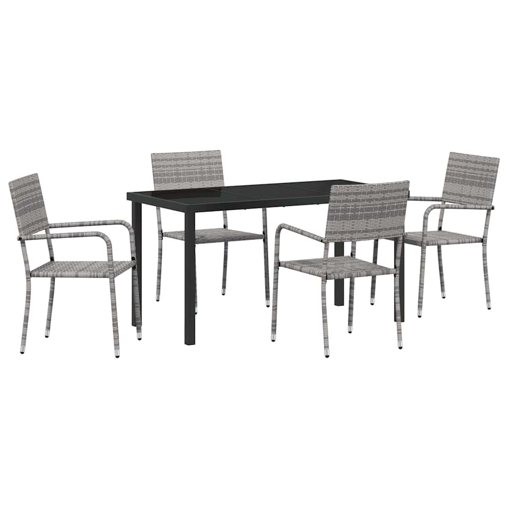 vidaXL Garden Dining Set with Cushion 5 pcs Grey Poly Rattan