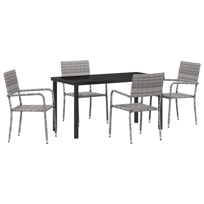 vidaXL Garden Dining Set with Cushion 5 pcs Grey Poly Rattan