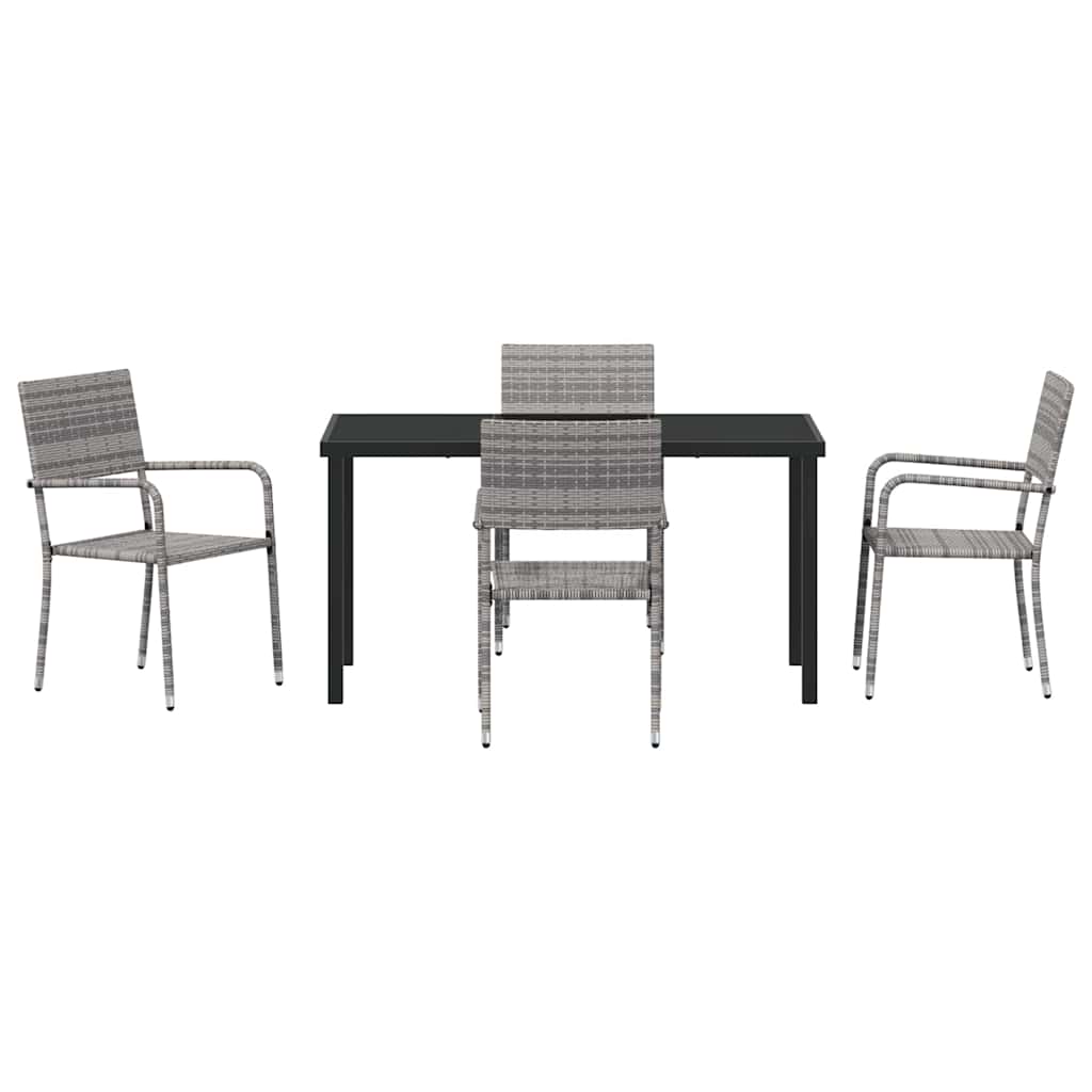 vidaXL Garden Dining Set with Cushion 5 pcs Grey Poly Rattan