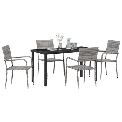 vidaXL Garden Dining Set with Cushion 5 pcs Grey Poly Rattan
