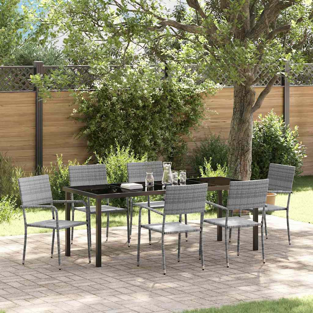 vidaXL Garden Dining Set with Cushion 7 pcs Grey Poly Rattan