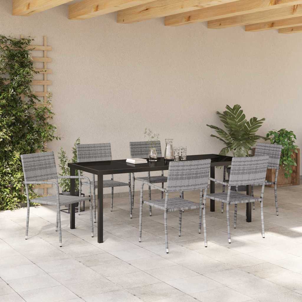 vidaXL Garden Dining Set with Cushion 7 pcs Grey Poly Rattan