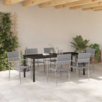 vidaXL Garden Dining Set with Cushion 7 pcs Grey Poly Rattan