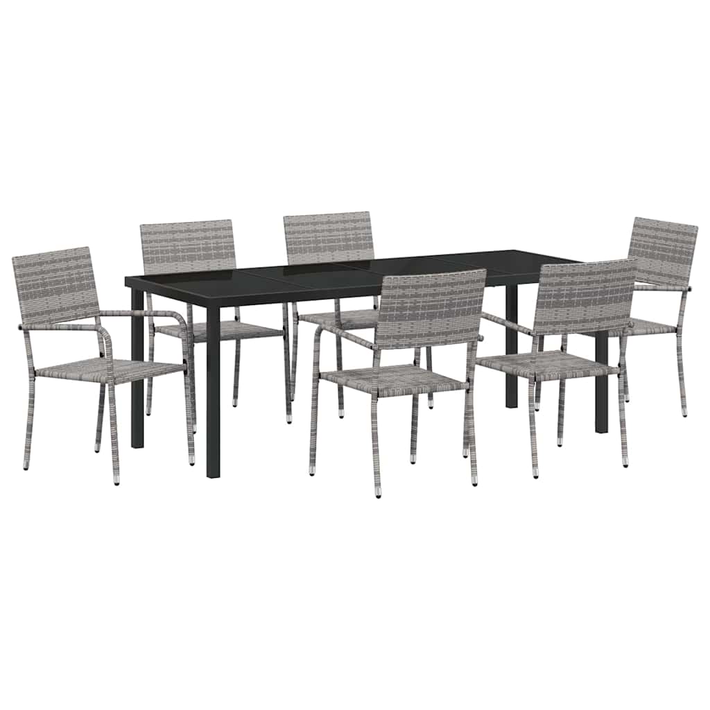 vidaXL Garden Dining Set with Cushion 7 pcs Grey Poly Rattan