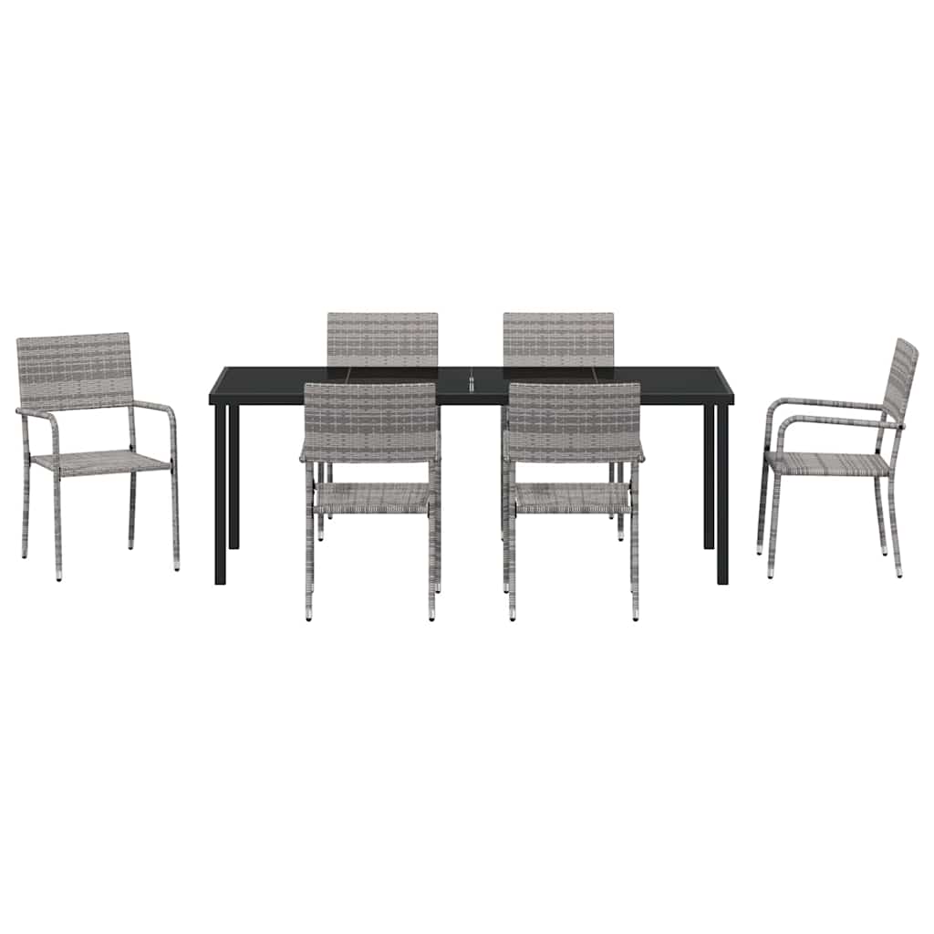 vidaXL Garden Dining Set with Cushion 7 pcs Grey Poly Rattan