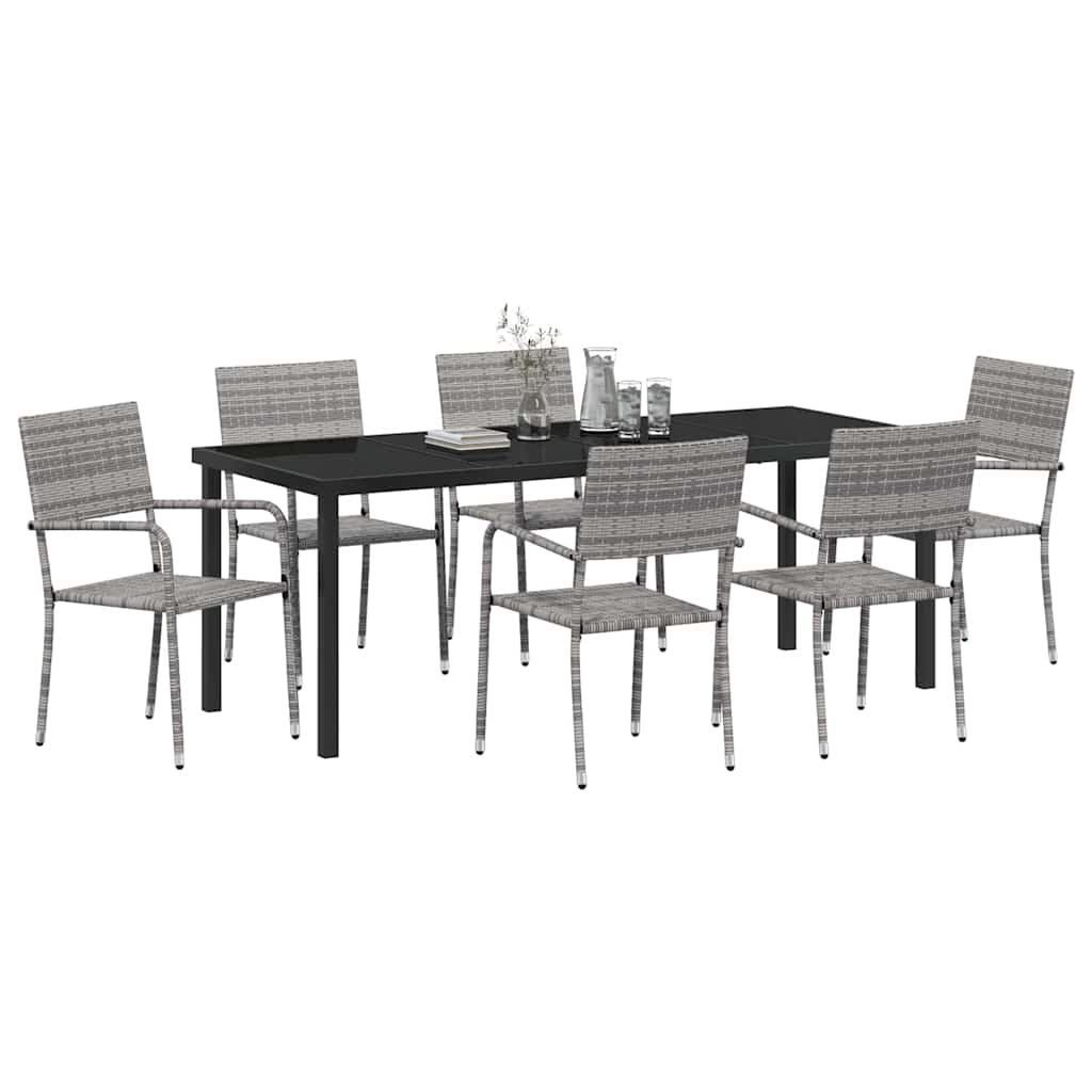 vidaXL Garden Dining Set with Cushion 7 pcs Grey Poly Rattan