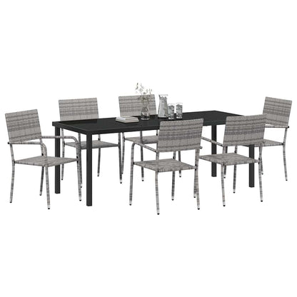 vidaXL Garden Dining Set with Cushion 7 pcs Grey Poly Rattan