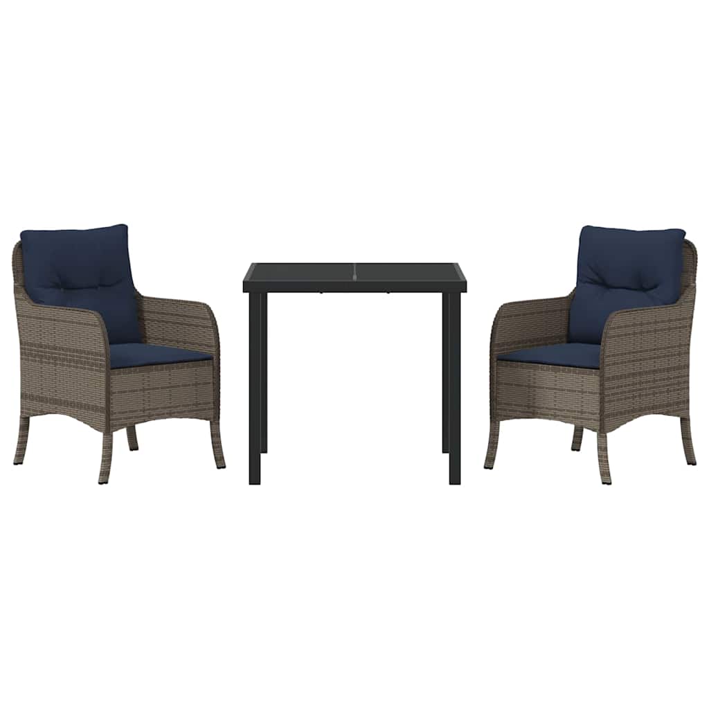 vidaXL Garden Dining Set with Cushion 3 pcs Grey Poly Rattan