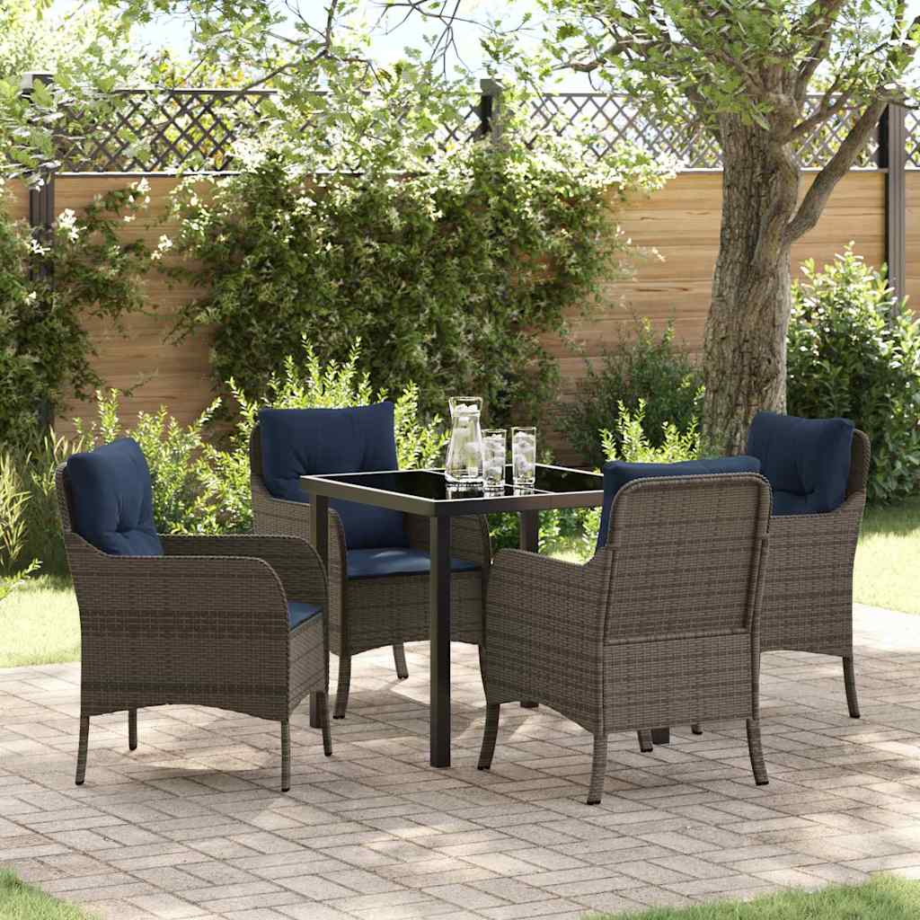 vidaXL Garden Dining Set with Cushion 5 pcs Grey Poly Rattan