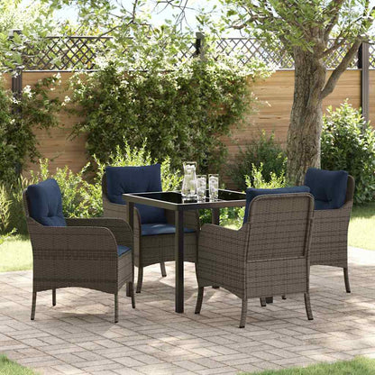 vidaXL Garden Dining Set with Cushion 5 pcs Grey Poly Rattan
