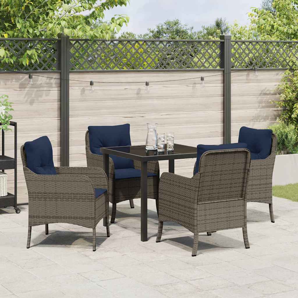 vidaXL Garden Dining Set with Cushion 5 pcs Grey Poly Rattan