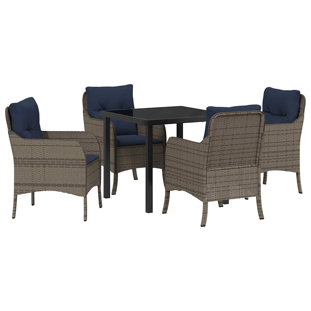 vidaXL Garden Dining Set with Cushion 5 pcs Grey Poly Rattan