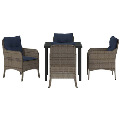 vidaXL Garden Dining Set with Cushion 5 pcs Grey Poly Rattan
