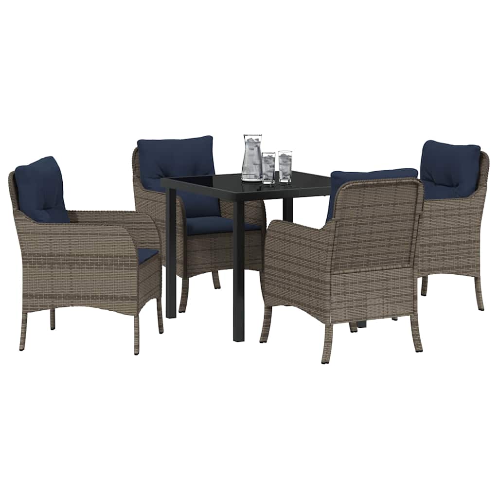 vidaXL Garden Dining Set with Cushion 5 pcs Grey Poly Rattan