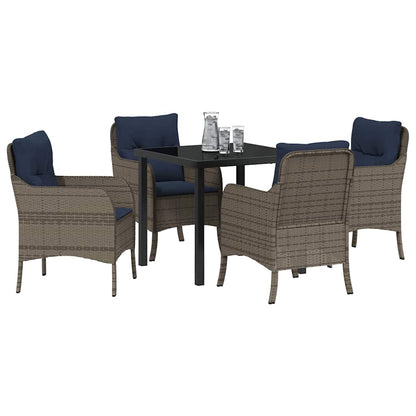vidaXL Garden Dining Set with Cushion 5 pcs Grey Poly Rattan