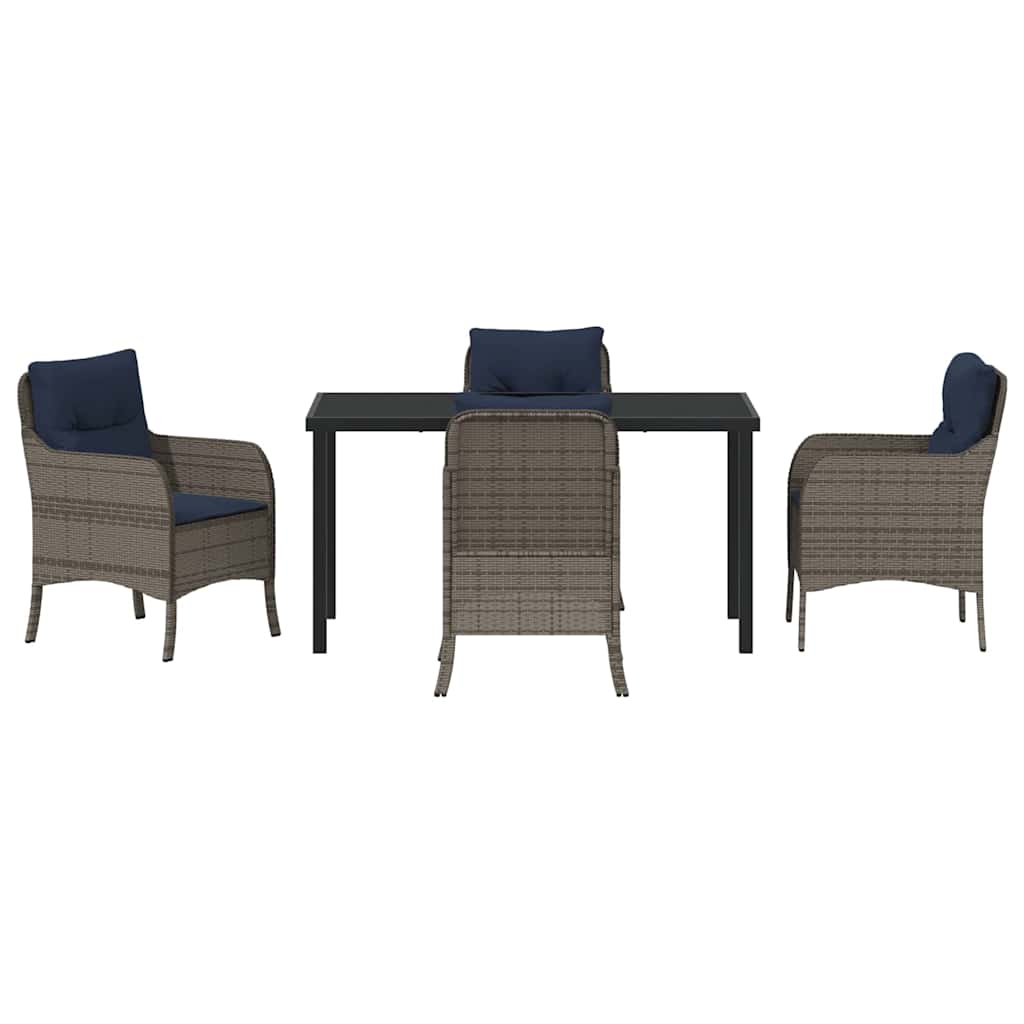 vidaXL Garden Dining Set with Cushion 5 pcs Grey Poly Rattan