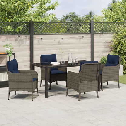 vidaXL Garden Dining Set with Cushion 5 pcs Grey Poly Rattan