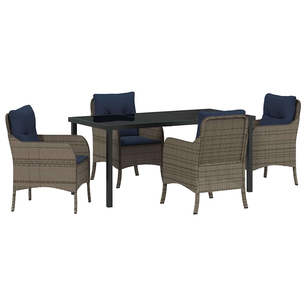 vidaXL Garden Dining Set with Cushion 5 pcs Grey Poly Rattan