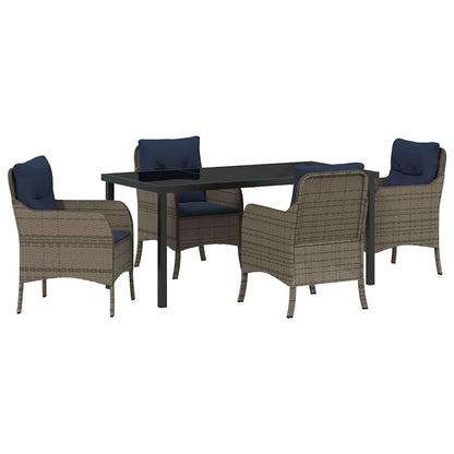 vidaXL Garden Dining Set with Cushion 5 pcs Grey Poly Rattan