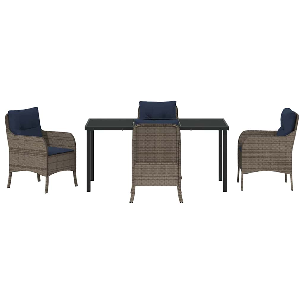 vidaXL Garden Dining Set with Cushion 5 pcs Grey Poly Rattan