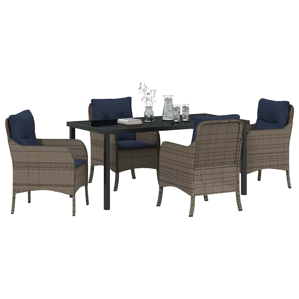 vidaXL Garden Dining Set with Cushion 5 pcs Grey Poly Rattan