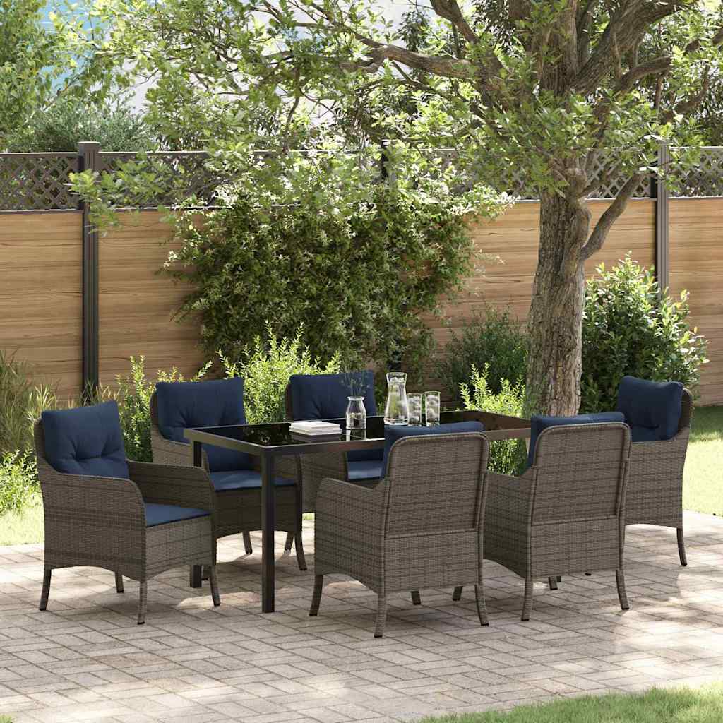 vidaXL Garden Dining Set with Cushion 7 pcs Grey Poly Rattan