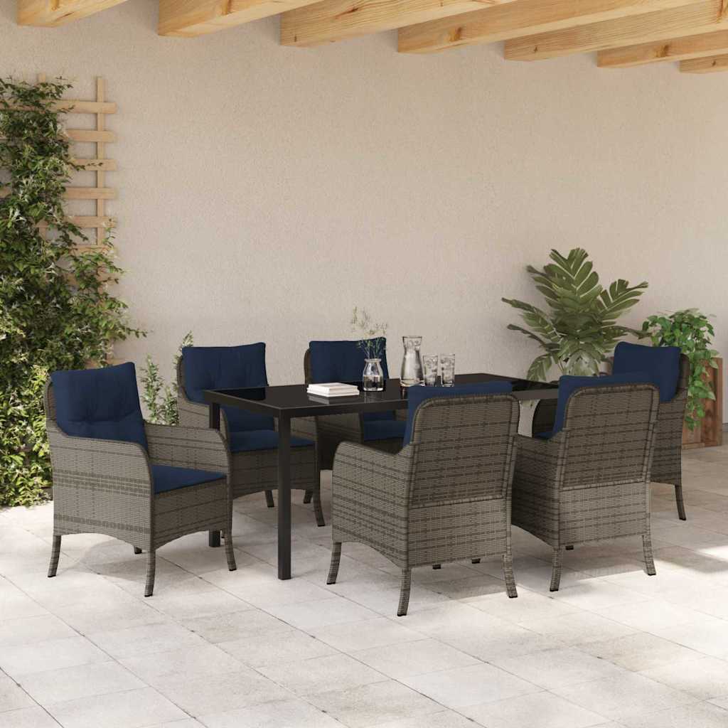 vidaXL Garden Dining Set with Cushion 7 pcs Grey Poly Rattan