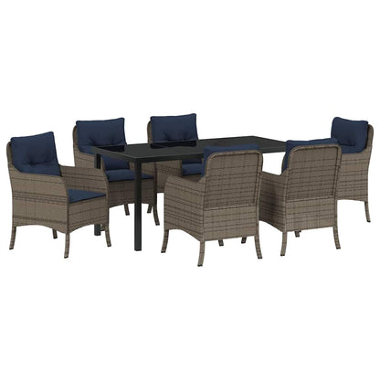 vidaXL Garden Dining Set with Cushion 7 pcs Grey Poly Rattan