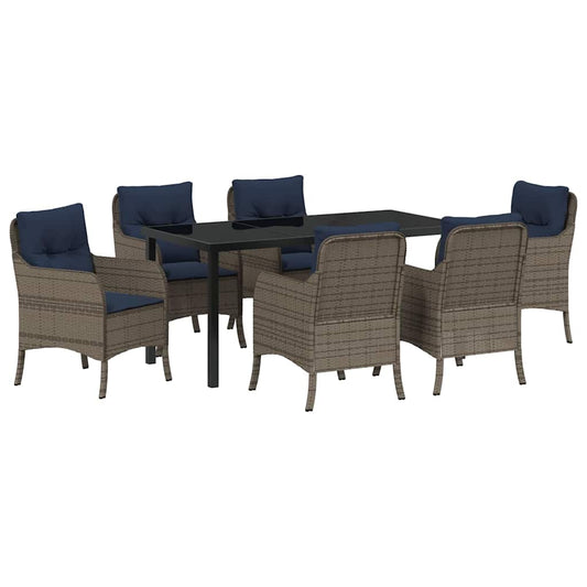 vidaXL Garden Dining Set with Cushion 7 pcs Grey Poly Rattan