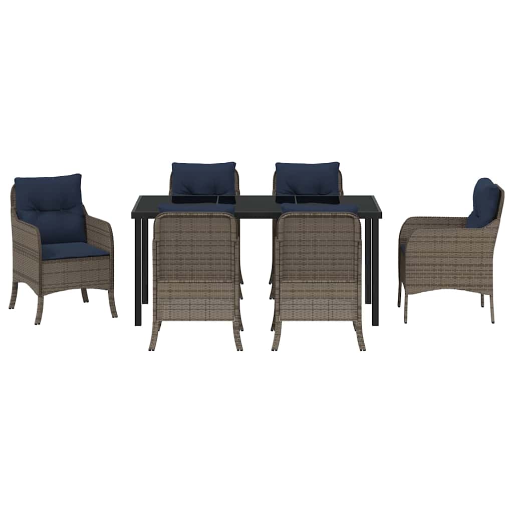 vidaXL Garden Dining Set with Cushion 7 pcs Grey Poly Rattan