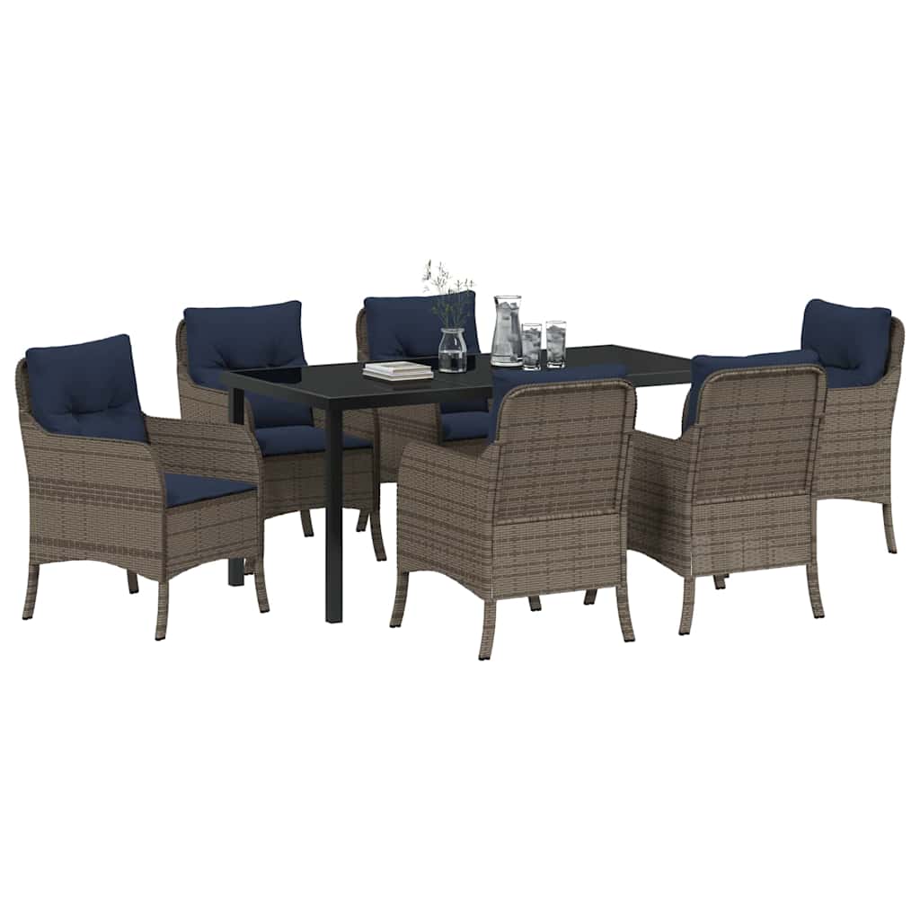 vidaXL Garden Dining Set with Cushion 7 pcs Grey Poly Rattan