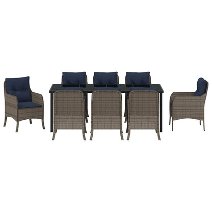 vidaXL Garden Dining Set with Cushion 9 pcs Grey Poly Rattan
